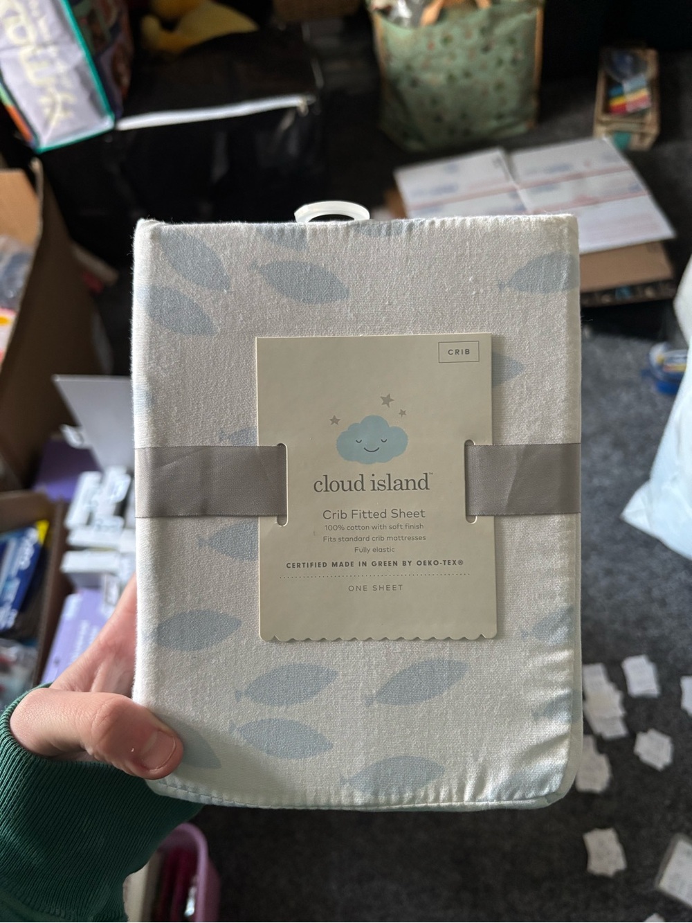 Cloud Island Crib Fitted Sheet - Light Blue fish Print